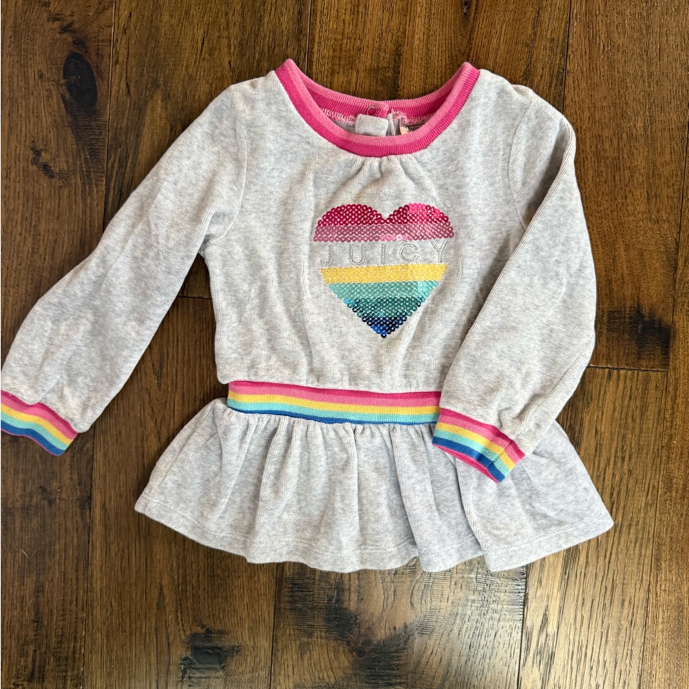 Juicy Couture Rainbow Sequin Heart‎ Velour Peplum Top (24M)